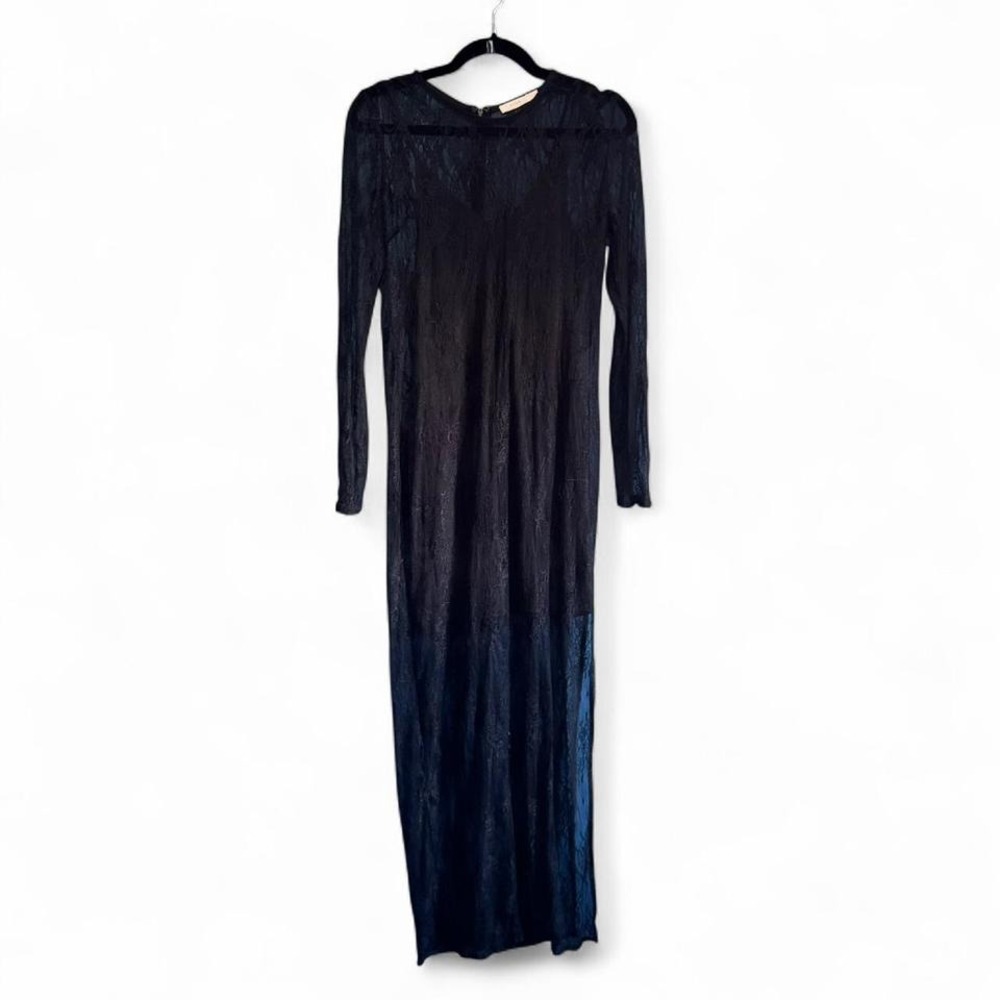 Lush Black Lace Maxi Dress Women's Size Medium Long Sleeve LBD Vampy  Gothic‎